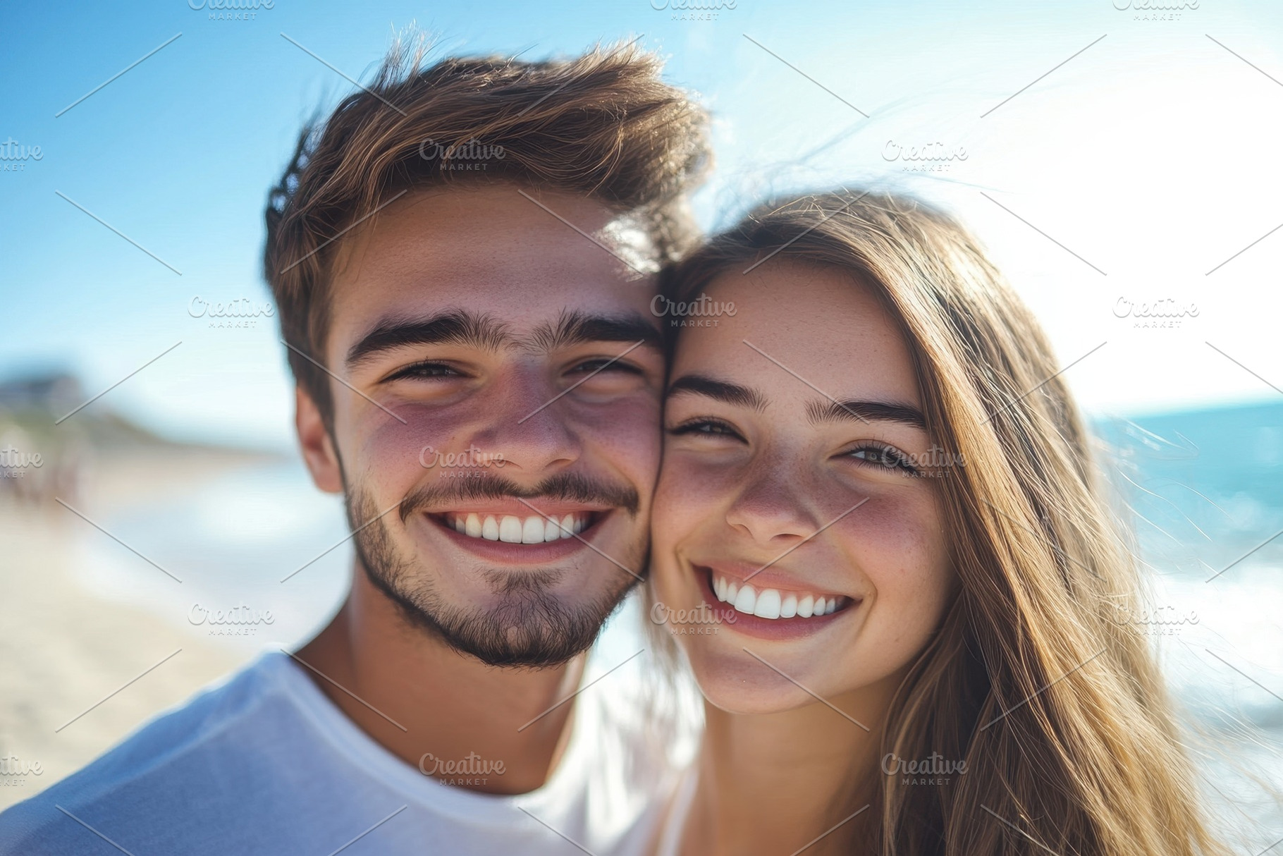 Happy young couple embracing, a Photo by Pavel_design