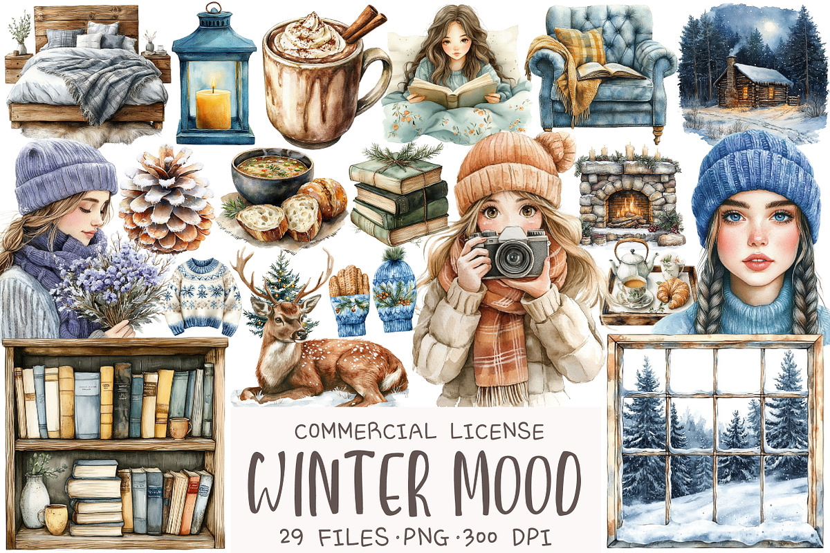 Watercolor Winter Mood ClipArt, an Illustration by OK Design (Photo 1 of 5)