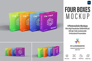 Four Boxes Mockup - 4 Views