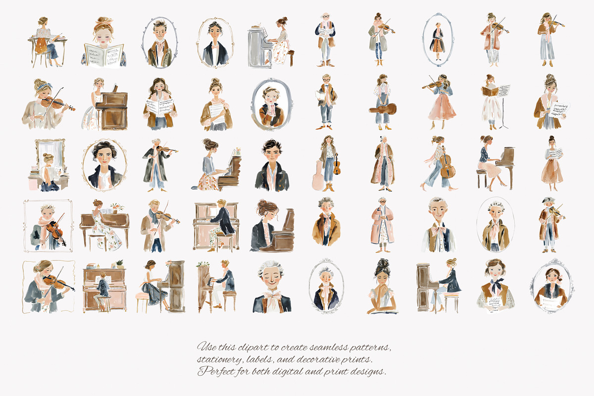 romantic classical musicians clipart, a Decorative Illustration by Patishop Art (Photo 10 of 11)
