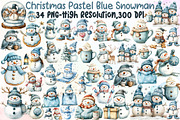 Christmas Pastel Blue Snowman Clipar, an Illustration by Sublimation Artist (Thumbnail 1 of 6)
