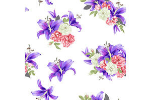Rose and violet lily seamless pattern Vector