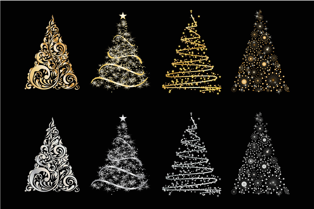 Vector set - stylized Christmas tree, an Illustration by Manuna