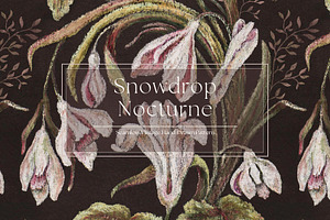 Snowdrop Nocturne Botanical Pattern, a Pattern Graphic by MouseGrey