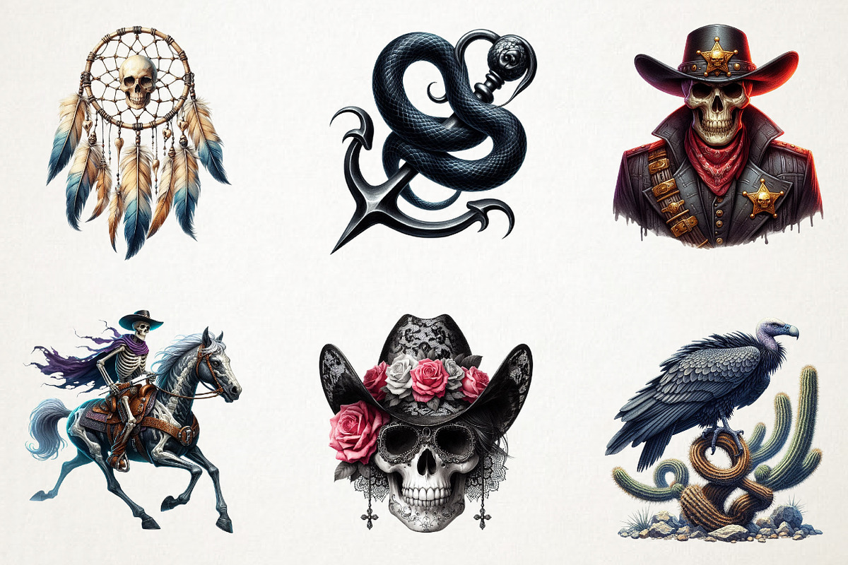 Gothic Western Cowboy Clipart, an Illustration by RobertsArt (Photo 3 of 7)
