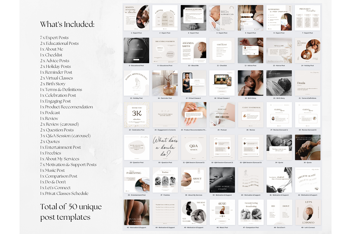 50 Doula Social Media Posts Template, a Social Media Template by PatternLab. (Photo 2 of 7)