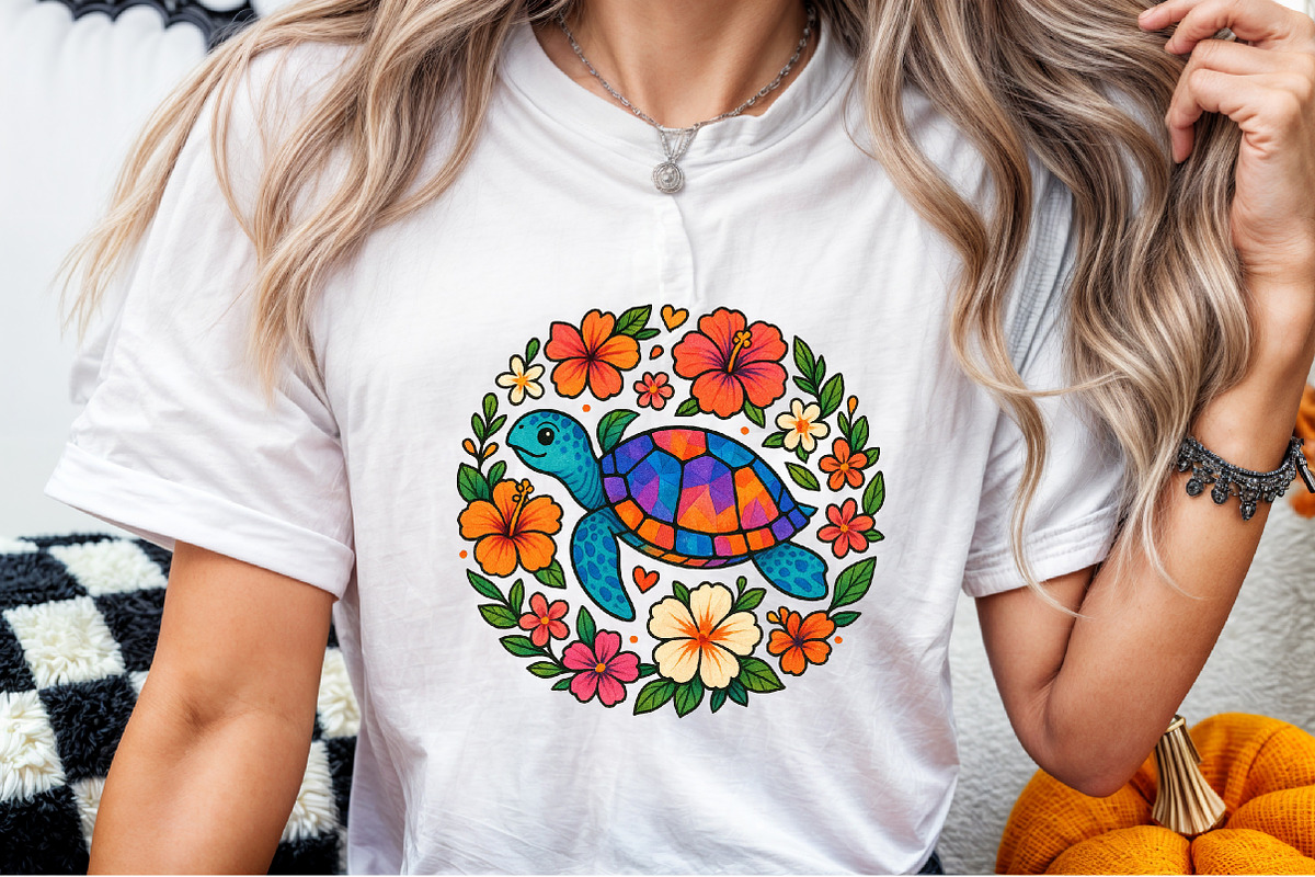 Summer Sea Turtle Floral Boho Flower, an Illustration by Sublimation Artist (Photo 8 of 9)