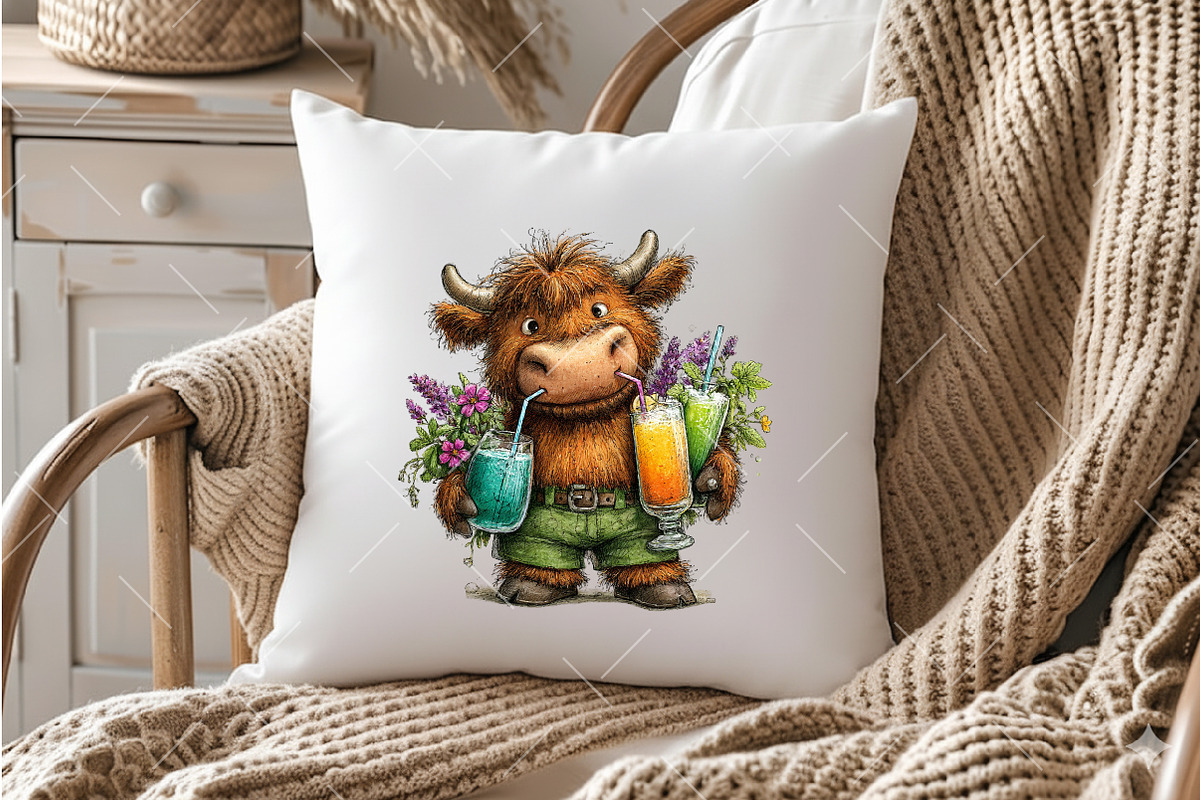 Summer Funny Highland Cow Clipart, an Illustration by OK Design (Photo 4 of 6)