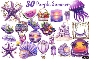 Watercolor Purple Summer Clipart, an Illustration by DreamCafeArt