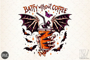 Batty Without Coffee Png,Halloween P, an Illustration by Libby Wishes