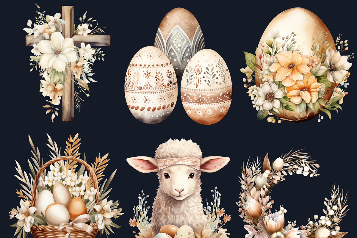 55 PNG Watercolor Boho Easter Bundle, a Seasonal Illustration by GiraffeCreative (Photo 4 of 9)