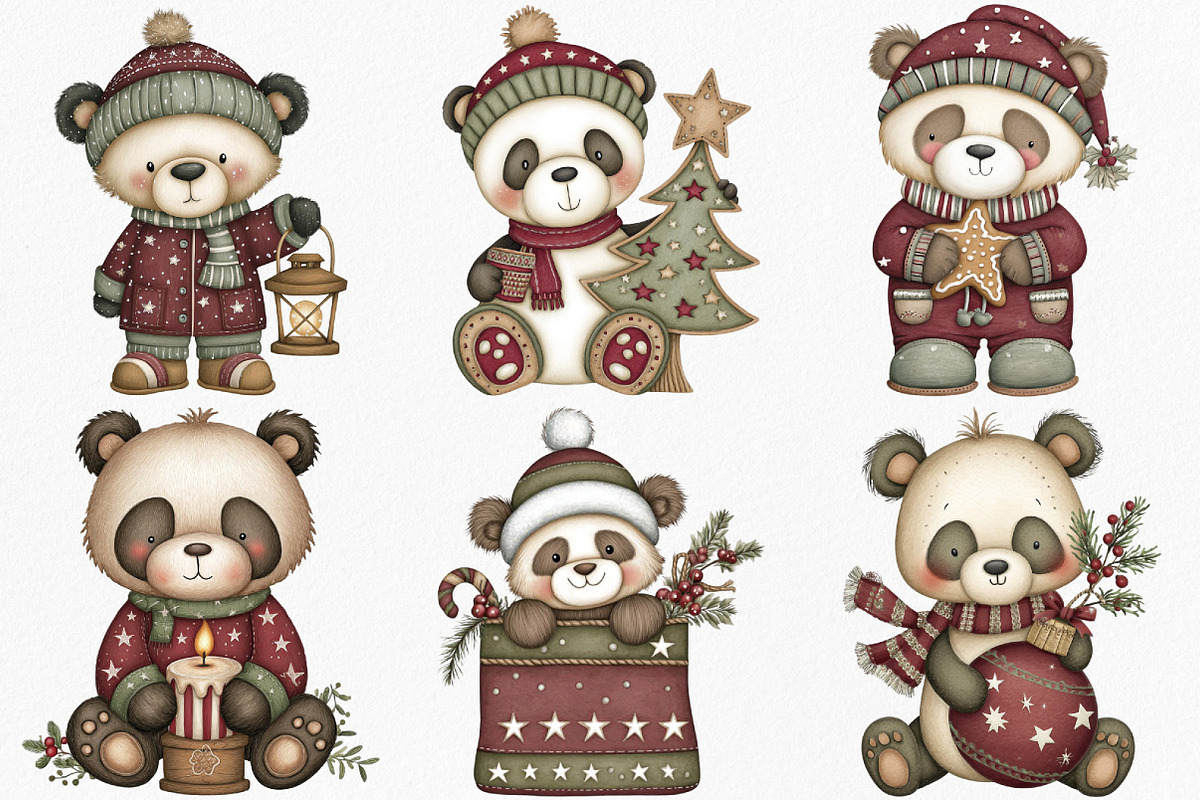 Watercolor Cute Christmas Panda, an Illustration by Canvas Craft (Photo 4 of 7)