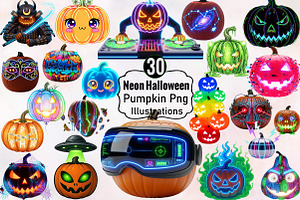 Neon Halloween Pumpkin Clipart Bundl, an Illustration by SVGArt