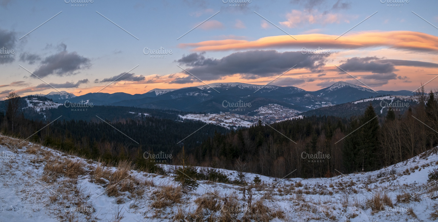 Winter evening sunset mountains (Ukraine, Carpathians - mountai, a Nature Photo by YuriyB