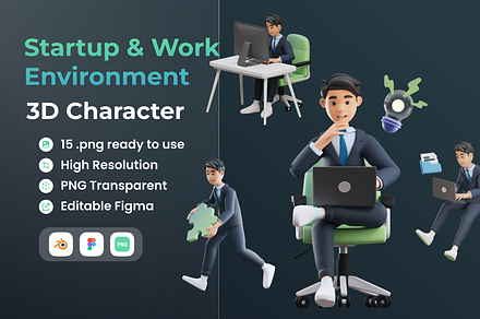 Startup & Work 3D Illustration, an Environmental 3D Model by Vektora Studio