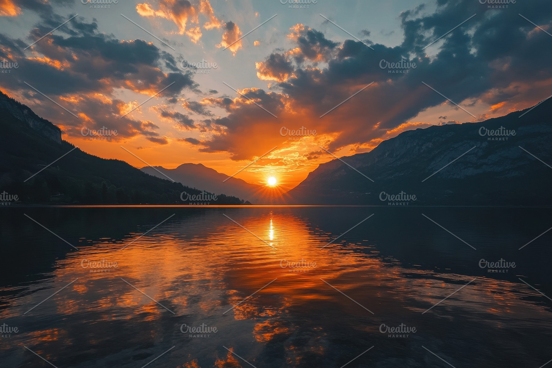 Stunning summer sunset over a serene, a Photo by Iftikhar Alam