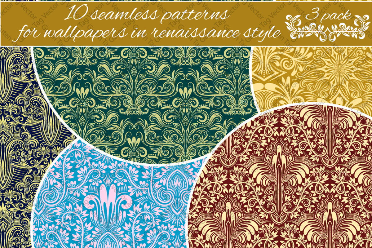 Renaissance seamless patterns Pack 3, a Pattern Graphic by Guten Tag Vector