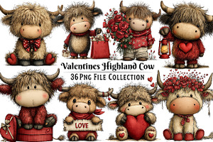 Valentines Highland Cow Clipart, an Illustration by Dream Creation