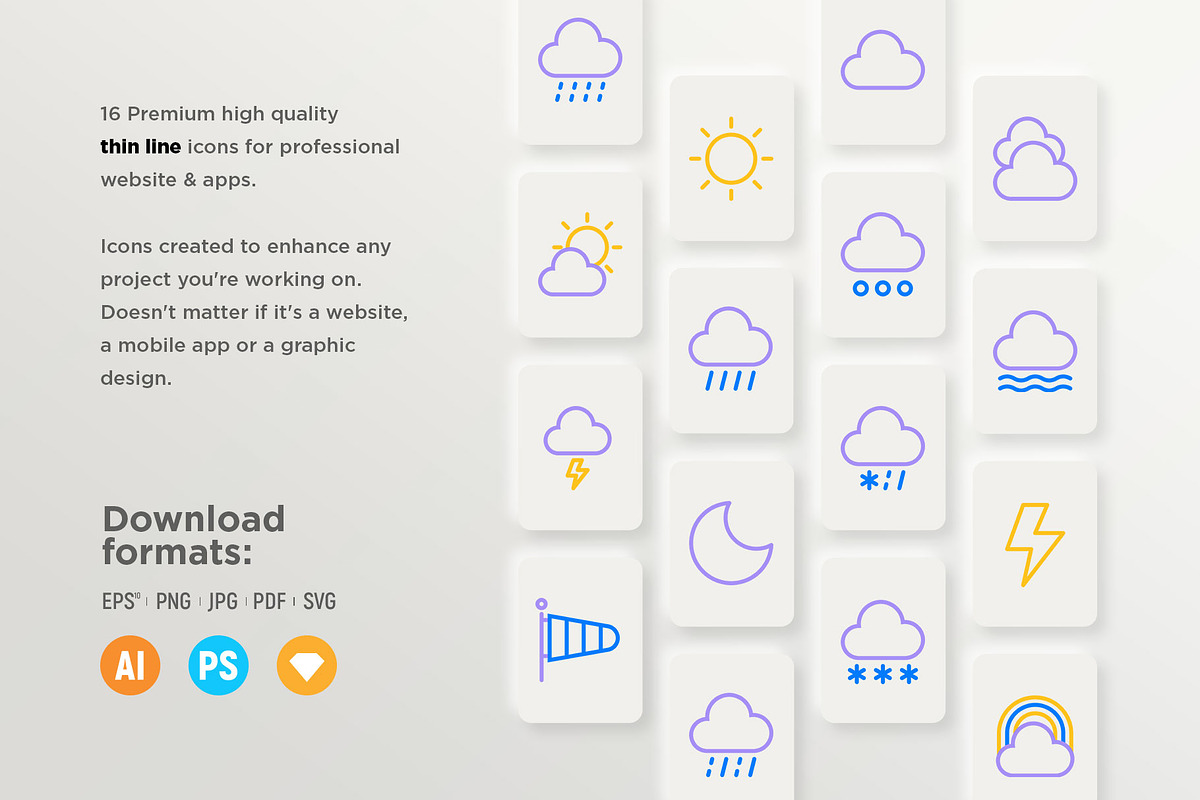 Weather | 32 Icons Set, an Outline Icon by Marina Silence (Photo 11 of 17)