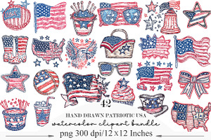 Hand Drawn Patriotic USA Clipart PNG, an Illustration by Designking
