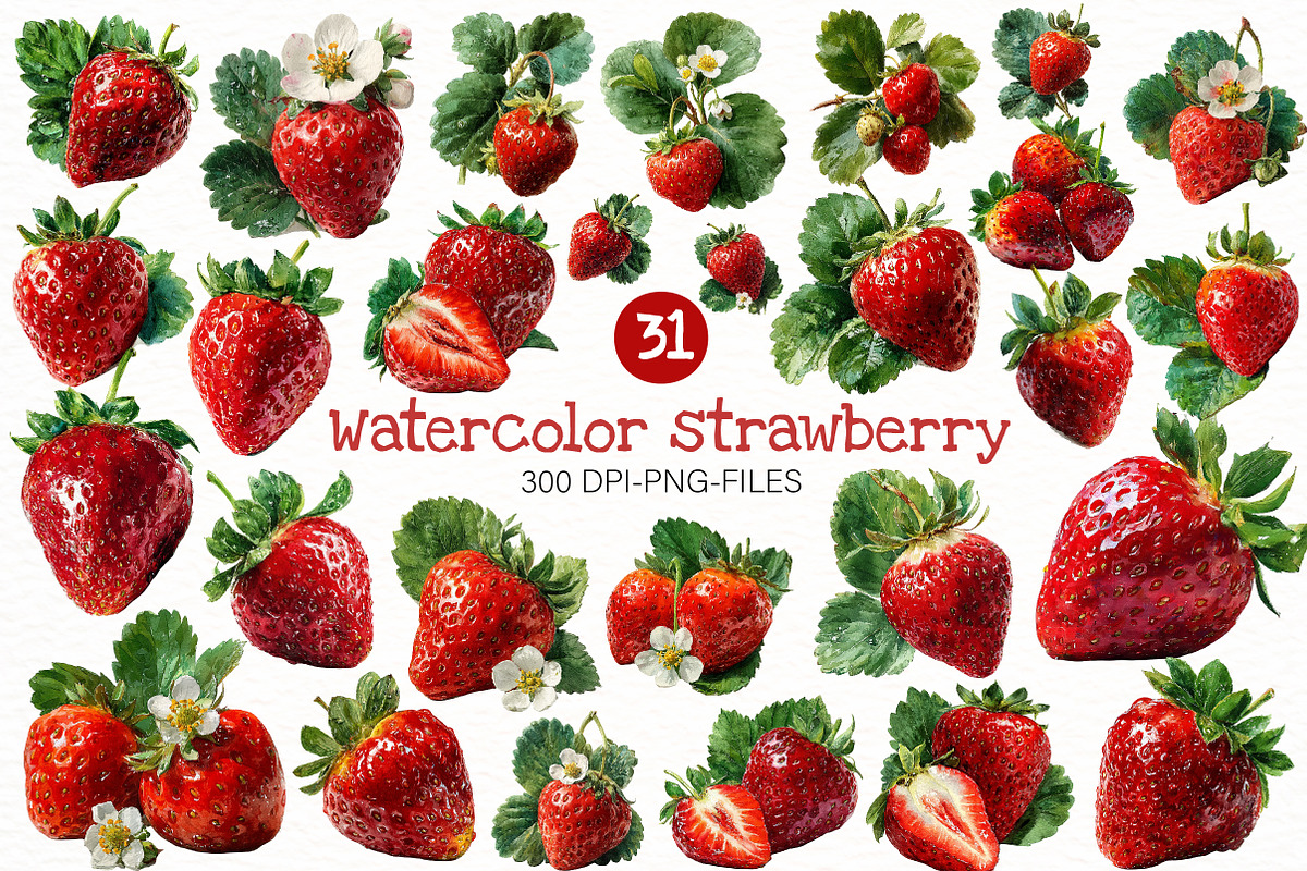 Watercolor strawberry Clipart, an Illustration by Designworld (Photo 1 of 7)