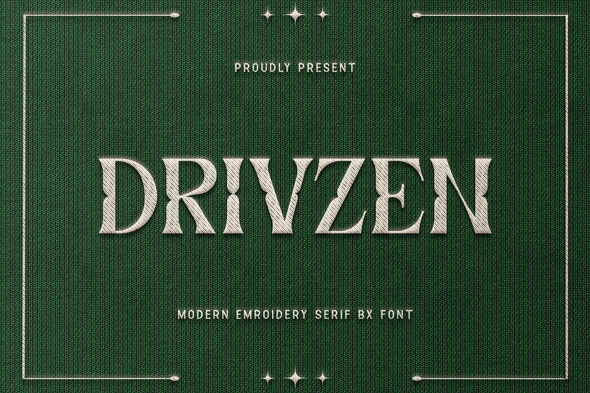 Drivzen-ModernEmbroidery SerifBXFont, a Serif Font by overlaytemplates (Photo 1 of 5)