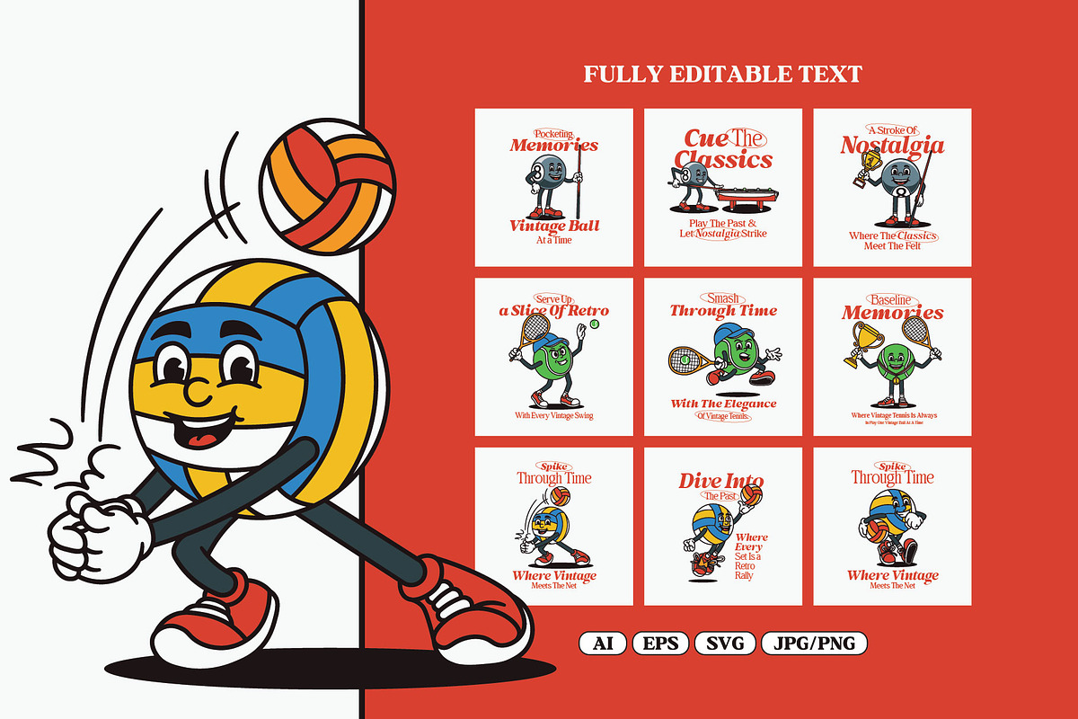 Retro Ball Character Illustration, a Sport Illustration by Decoconio Design (Photo 2 of 6)