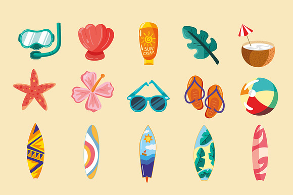 Tropical Summer Icon Set preview 2