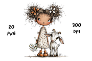 Whimsical Floral Girl and Baby Goat, an Animal Illustration by GiraffeCreative (Thumbnail 6 of 20)