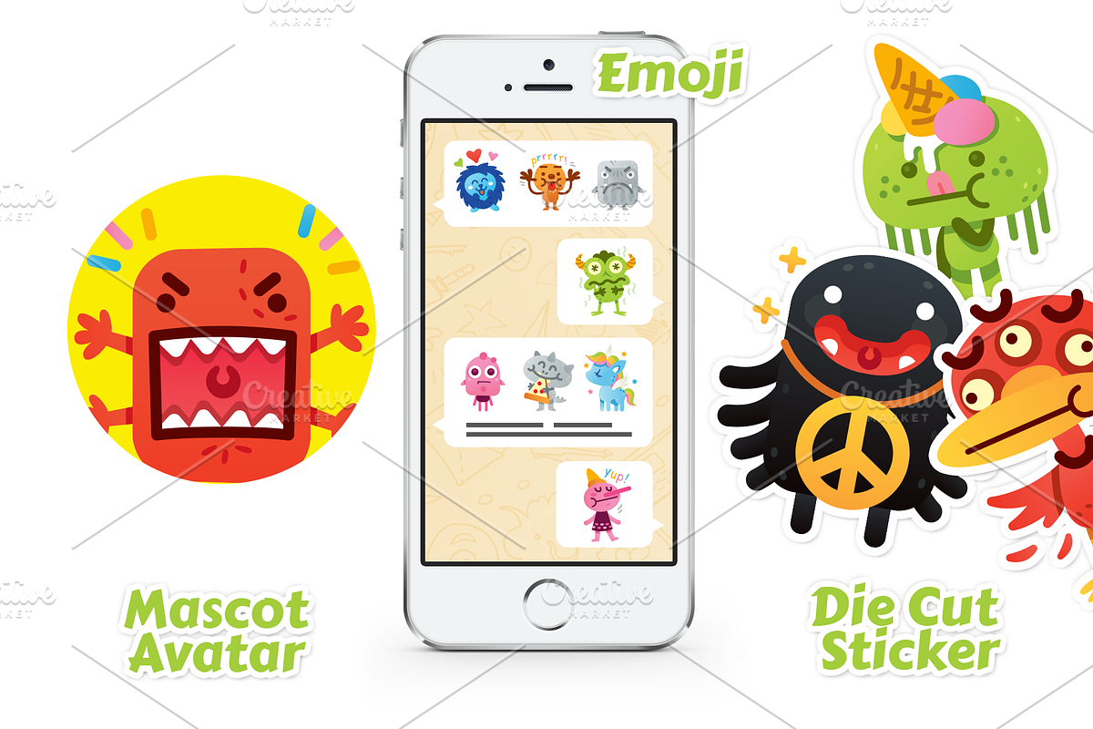 24 Cute Freak Monster Emoji Set, an Animal Illustration by Manudesign (Photo 2 of 3)