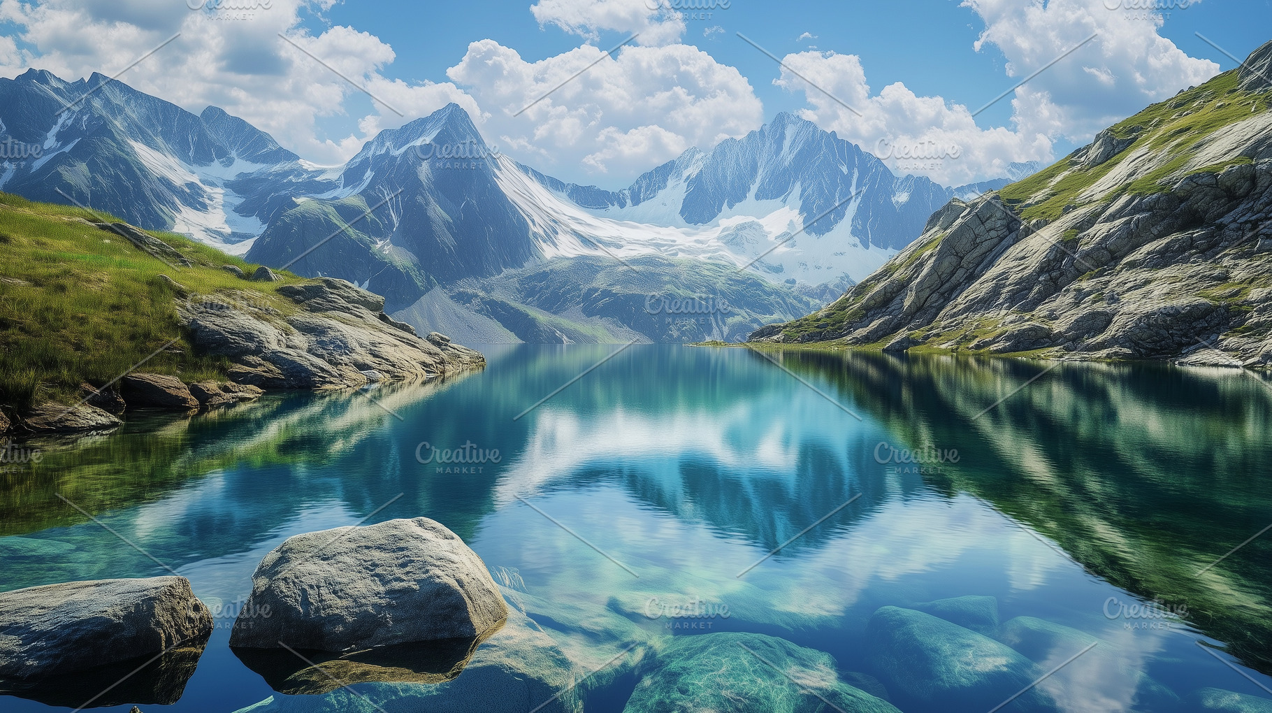 Alpine lake surrounded by snowy, a Nature Photo by MistyDay
