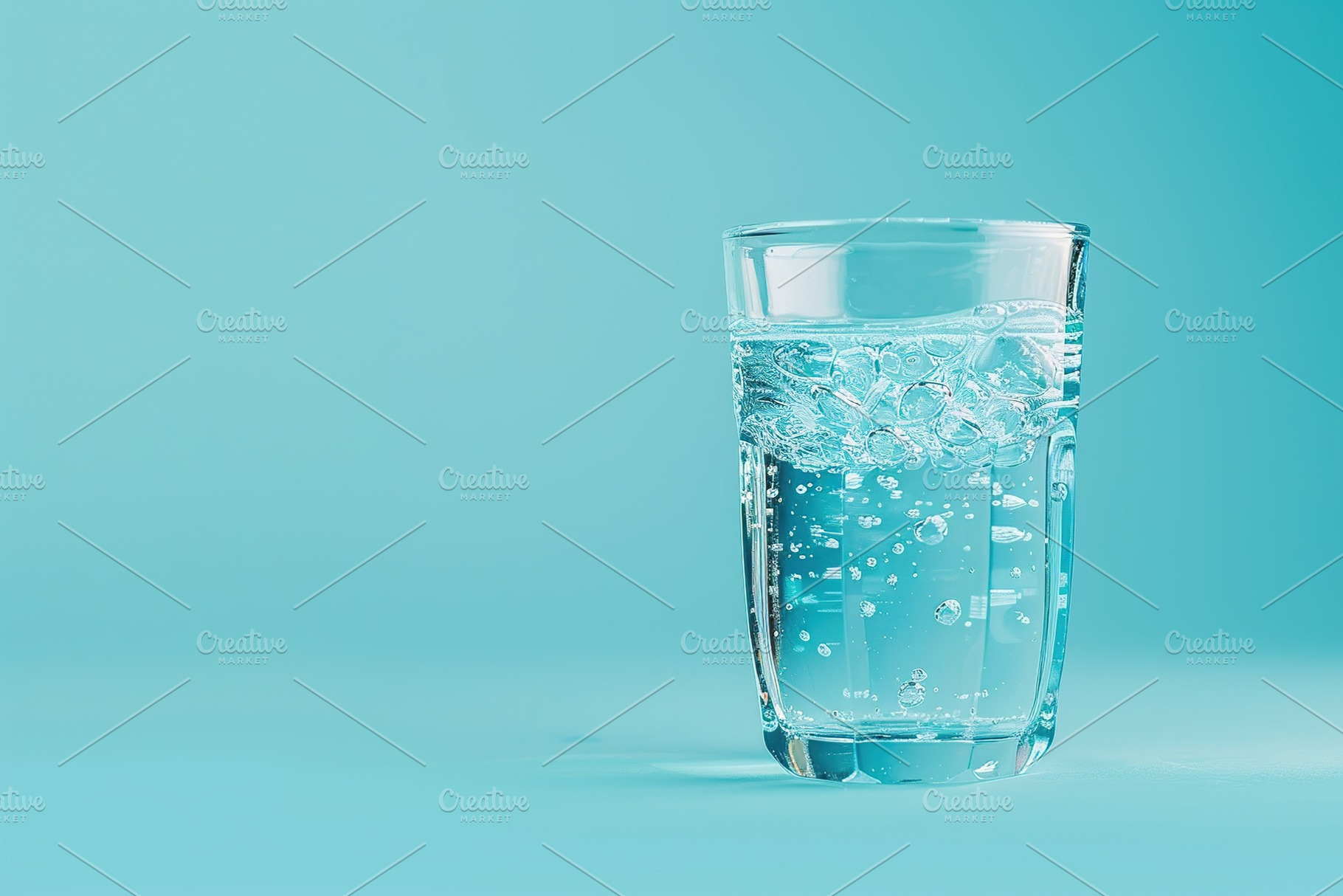 Glass with water on blue background, a Food & Drink Photo by AlyaAnd