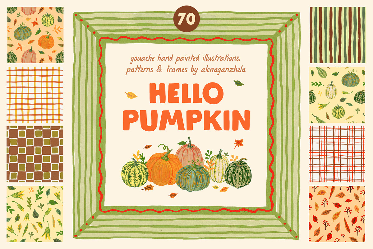 Hello PUMPKIN gouache whimsical set, a Seasonal Illustration by alenaganzhela (Photo 1 of 10)