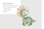 Dino Birthday Watercolor Clipart Set, an Illustration by MockupWizard (Thumbnail 4 of 5)
