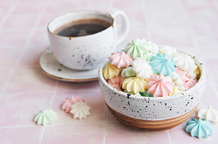 Cup with coffee and small meringues, a Food & Drink Photo by Olena Rudo