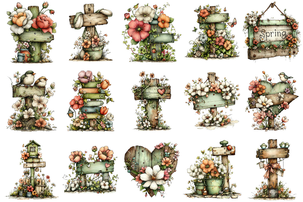 Whimsical Spring Sign Post Clipart, an Illustration by OK Design (Photo 3 of 6)