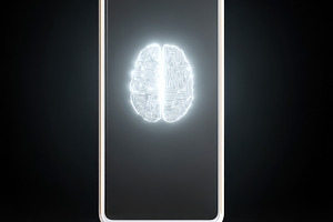 Smartphone with glowing brain illustration, a Technology Photo by AlyaAnd