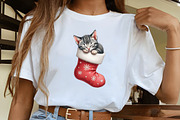 Christmas Funny Cats Watercolor Clip, an Illustration by CrexoraLab (Thumbnail 4 of 5)