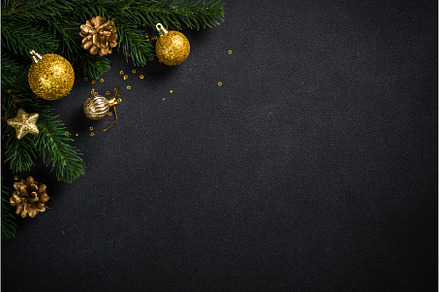 Black christmas background with fir, a Holiday Photo by Nadia-nb
