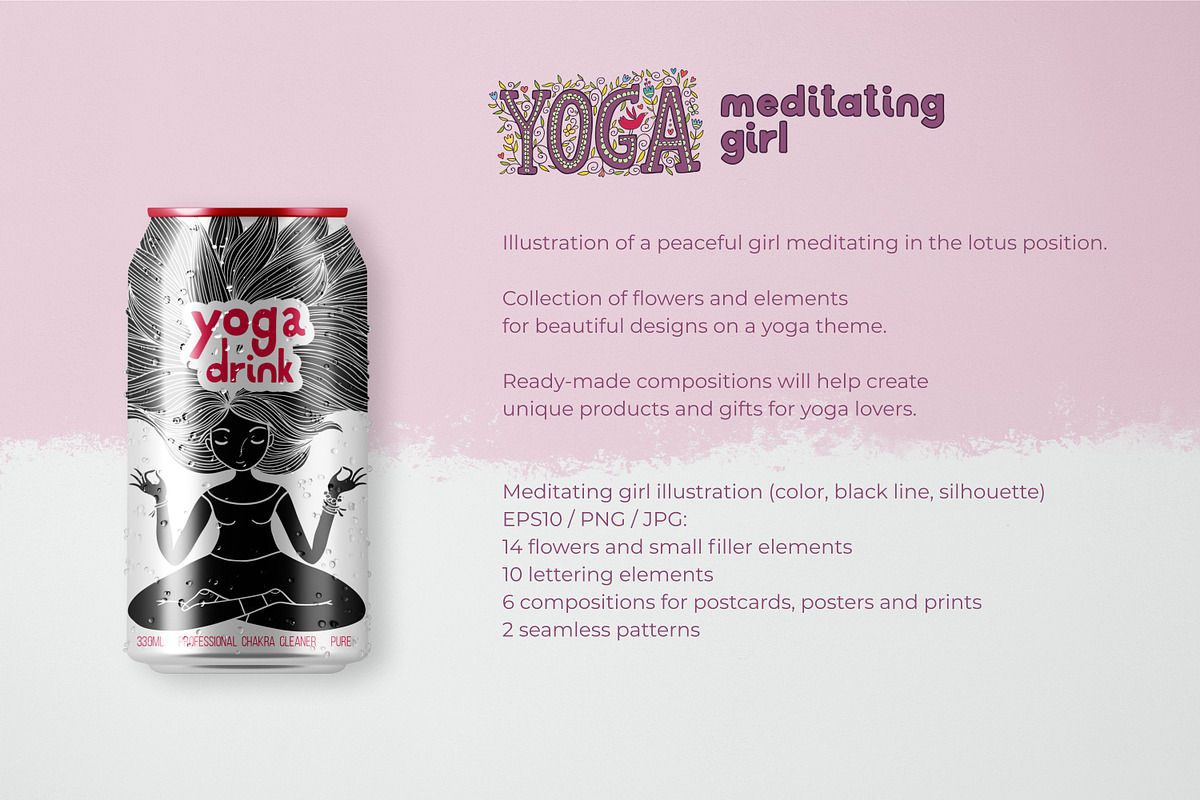 Yoga Meditating Girl, a Healthcare Illustration by Apolinarias Art (Photo 4 of 11)