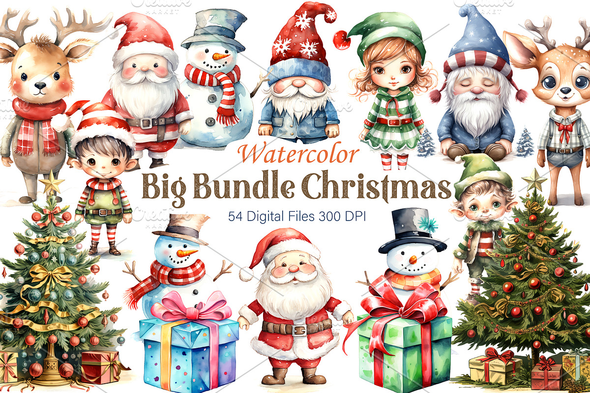 Big Bundle Watercolor Christmas., a Decorative Illustration by KENO Mascots (Photo 1 of 10)