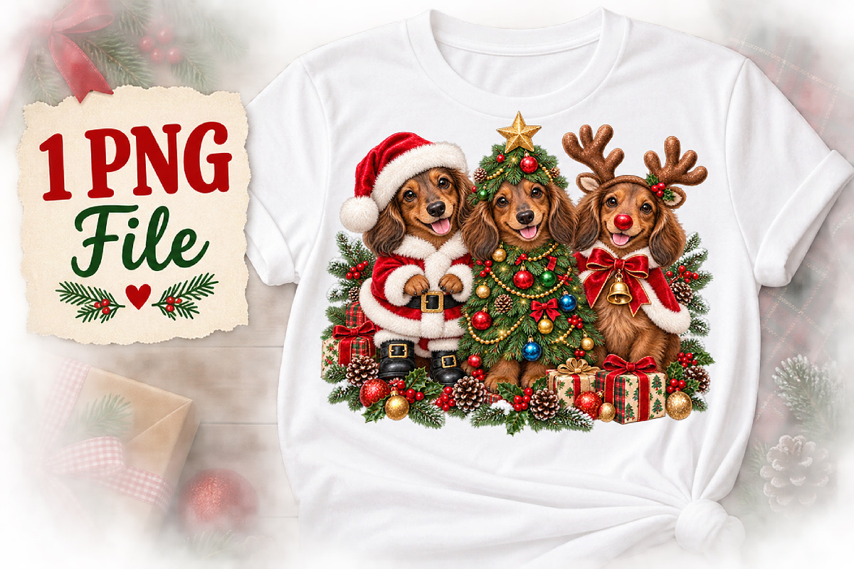 Dachshund Christmas Png, a Seasonal Illustration by Watercolor design (Photo 2 of 3)