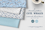 Cute Whales. Seamless patterns, a Pattern Graphic by JuliaBadeeva (Thumbnail 1 of 5)