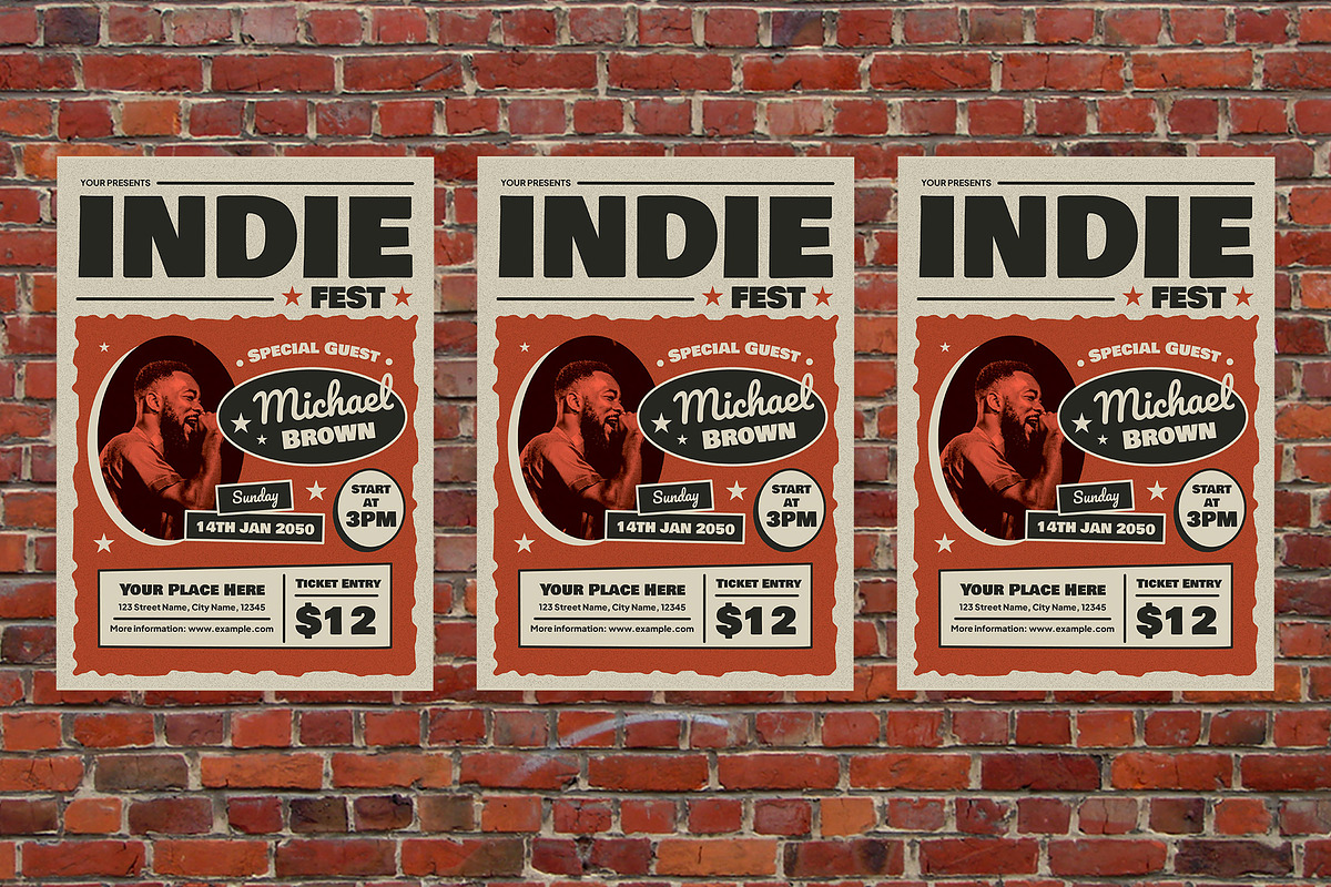 Red Retro Grunge Indie Fest Flyer, a Flyer Template by Aiyari Graphic (Photo 3 of 3)