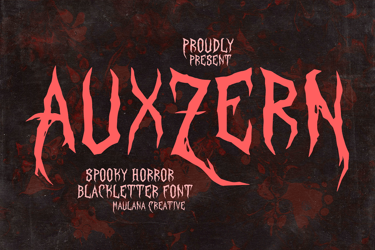 Auxzern Spooky Horror Blackletter, a Blackletter Font by Maulana Creative (Photo 1 of 7)