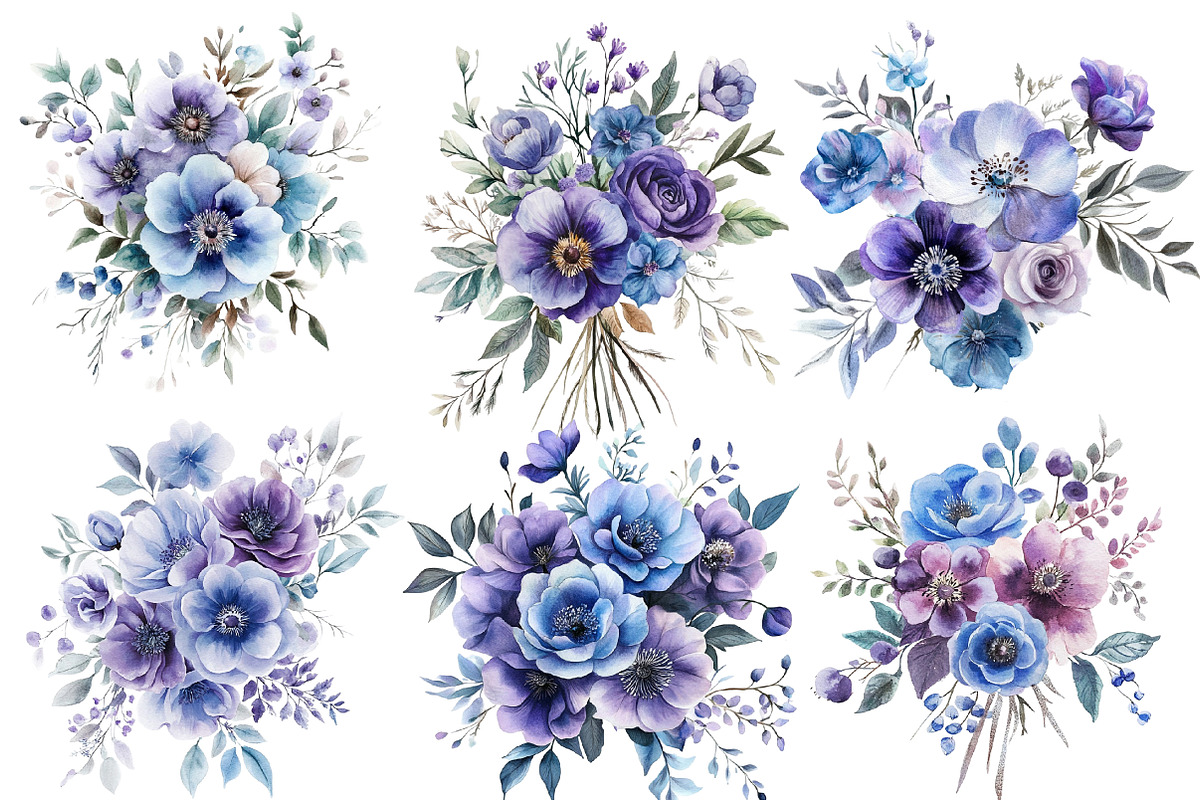 Blue and Purple Bouquets, an Illustration by Designworld (Photo 2 of 4)