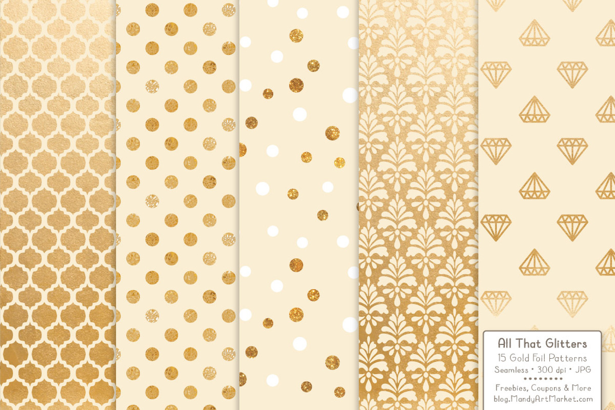 Gold Foil Digital Papers in Cream, a Pattern Graphic by Amanda Ilkov (Photo 3 of 4)