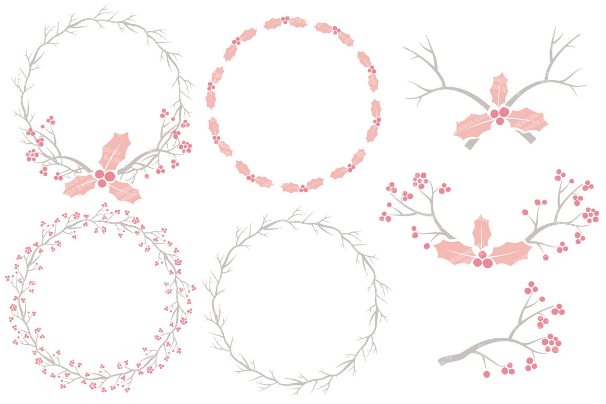 Soft Pink Christmas Holly Clipart, an Illustration by Amanda Ilkov (Photo 3 of 5)