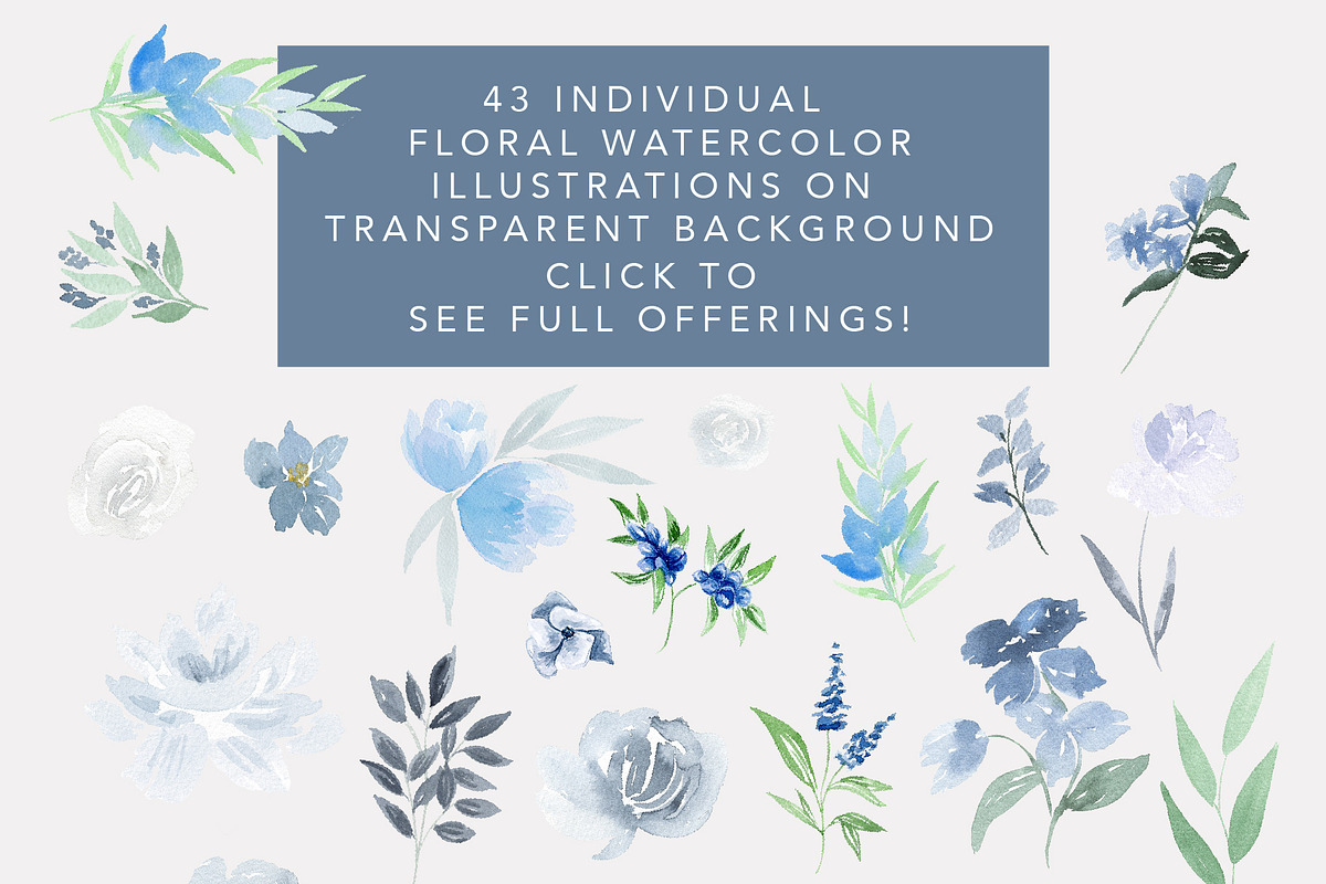 Soft Blue Watercolor Floral Set, an Illustration by One and Only Paper (Photo 3 of 7)