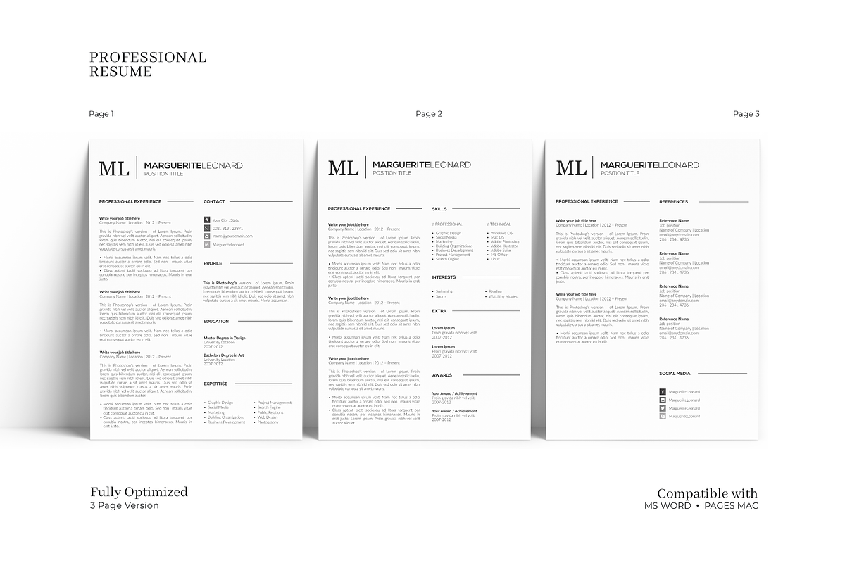 Resume compatible with Word & Pages, a Resume Template by GraphicFlava (Photo 3 of 8)